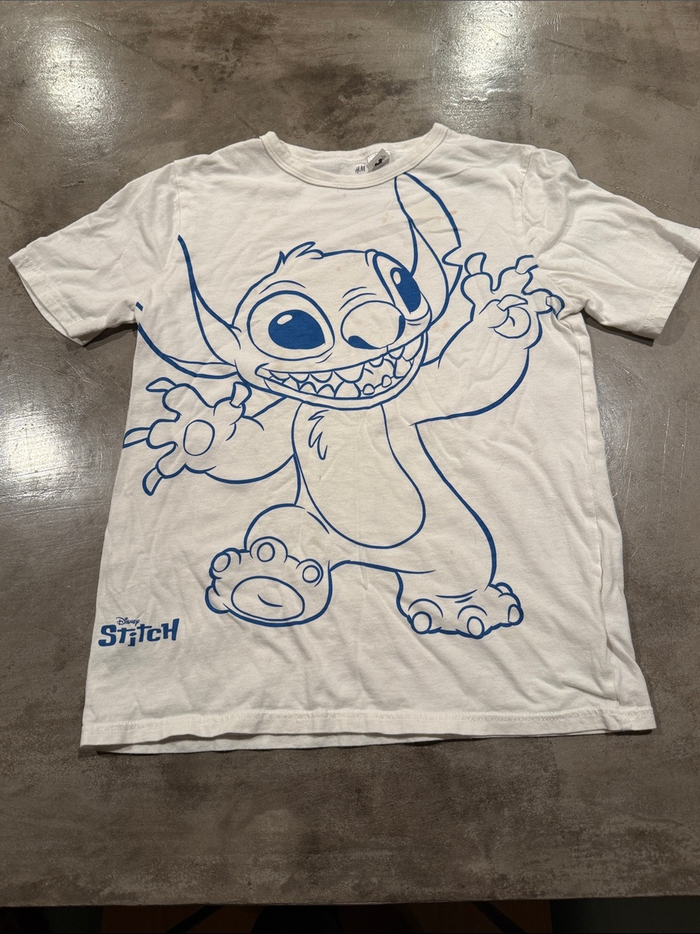 Disney White Tee with Blue Stitch Outline Graphic